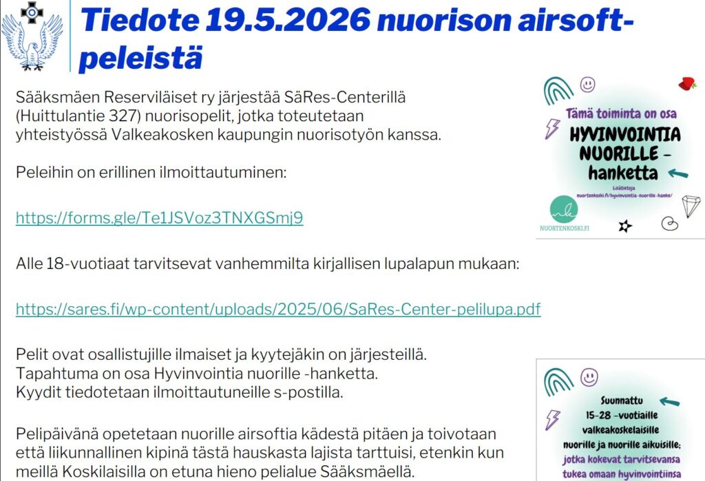 Tiedote nuorisopeleistä 19.5.2026